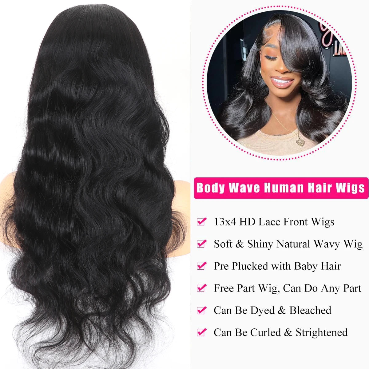 BRUNA | 6x4 Lace closure Wig Body Wave Human Hair No Glue